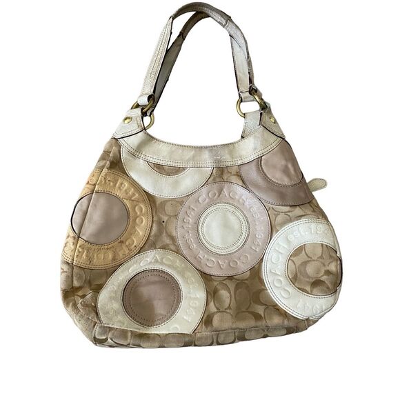 Vintage Coach Patchwork Purse Double Strap Shoulder Bag Luxury Formal Designer - Picture 2 of 16